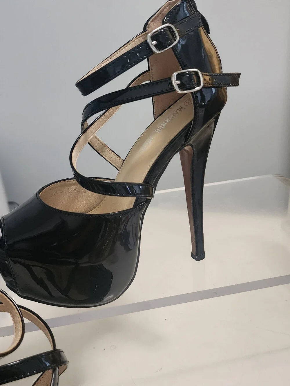 Black Patent Strappy Platform Heels